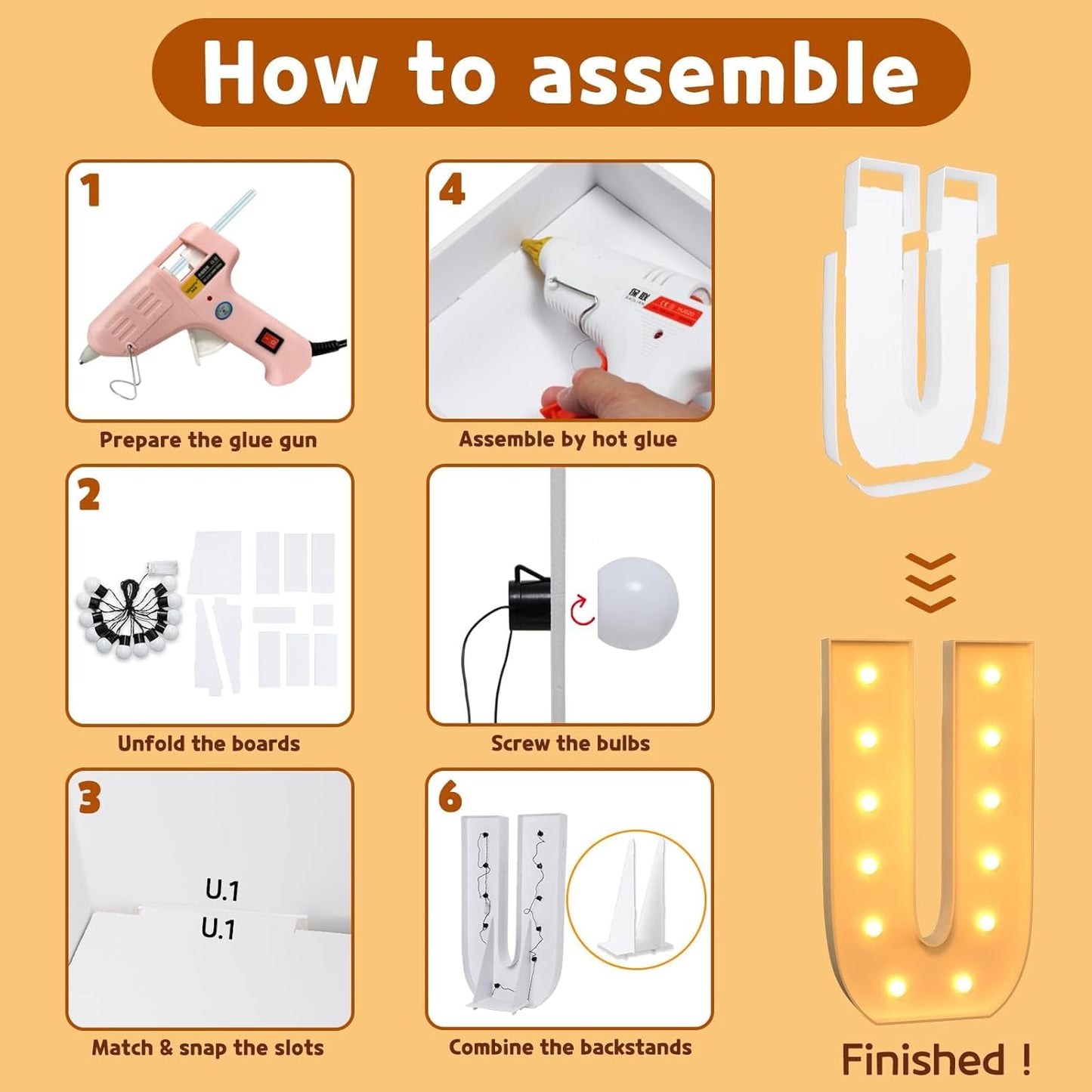 imprsv Marquee Light Up Letters, 4FT Mosaic Letters with Light for Baby Shower Graduation Party Decor, Large U for Engagement Wedding Party Decorations (Need to Assemble)