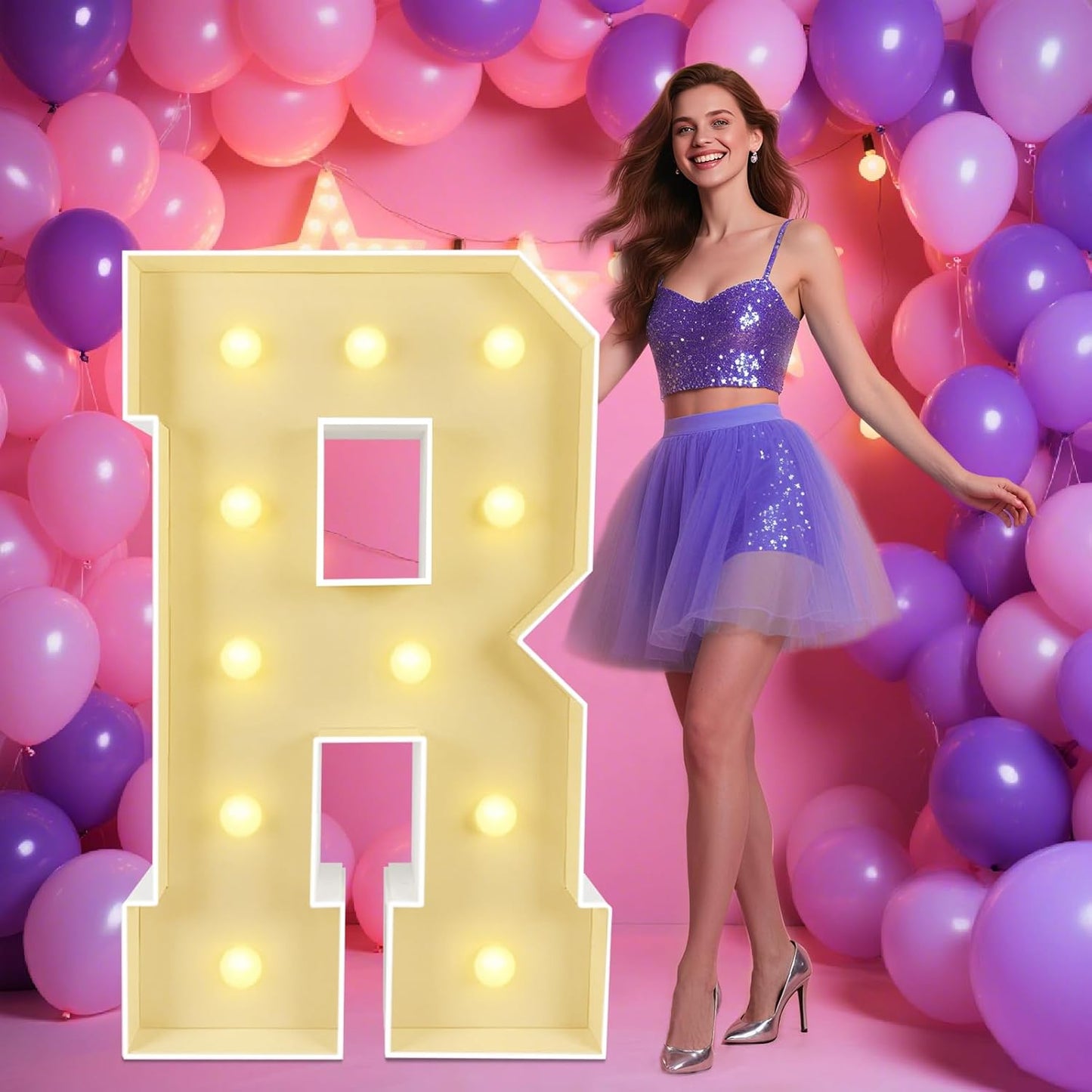 Marquee Light Up Letters: 4FT Large Decorative Signs for Party Decorations Baby Shower Birthday Wedding Engagement Anniversary, 4 Feet Tall Pre-Cut DIY Foamboard Letter R - Easy to Assemble