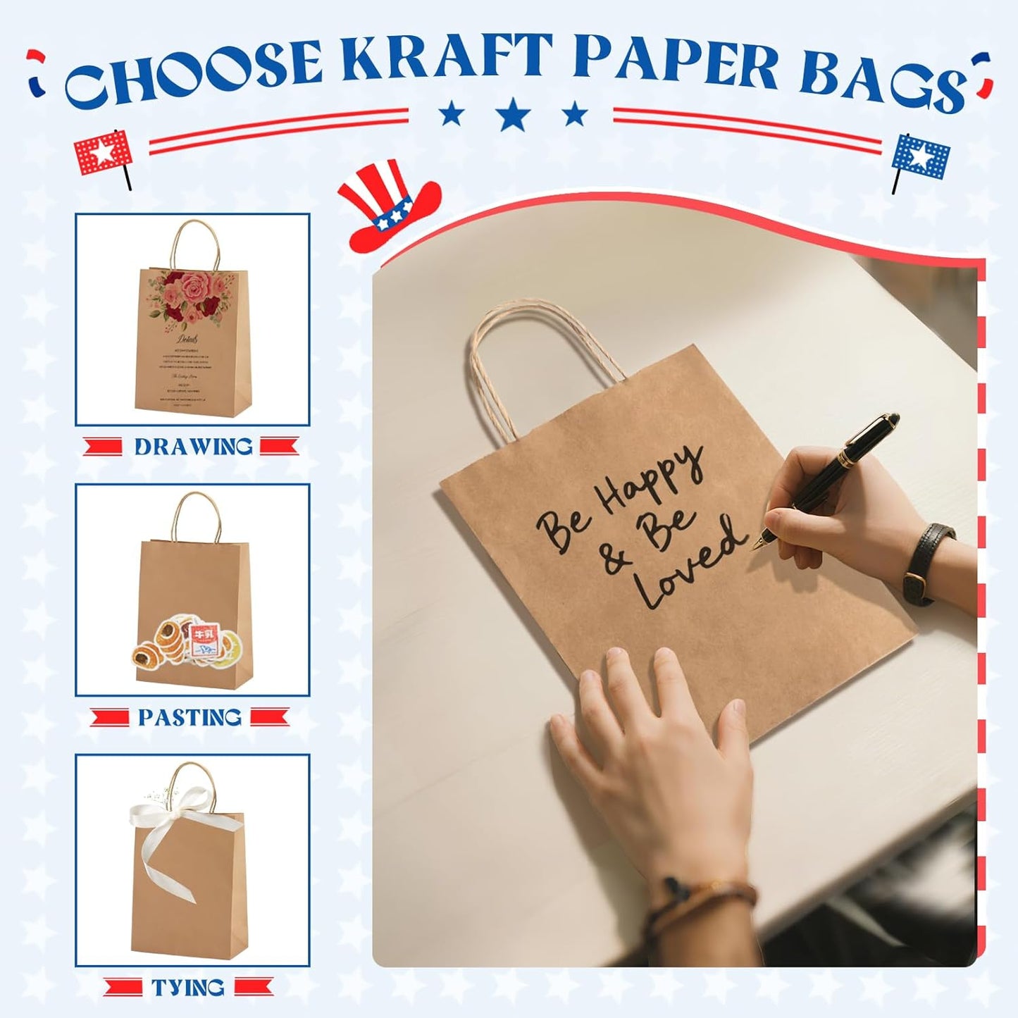 MESHA Gift Paper Bags 300 PACK 8x4.25x10.5'' Brown Medium Shopping Kraft Bags Bulk with Handles Reusable for Business,Grocery,Birthday,Wedding,Kids Party,Favors