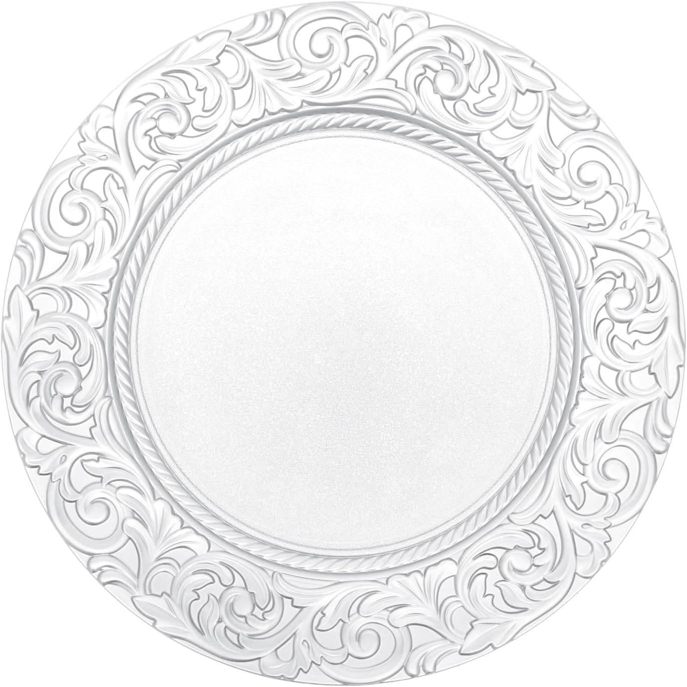 Antique Charger Plates Set, 100 Pcs 13in Plastic Embossed Dinner Plate, Round Phoenix Pattern Elegant Floral Plates for Dinner Wedding Party Event Table Setting Decoration (Silver)