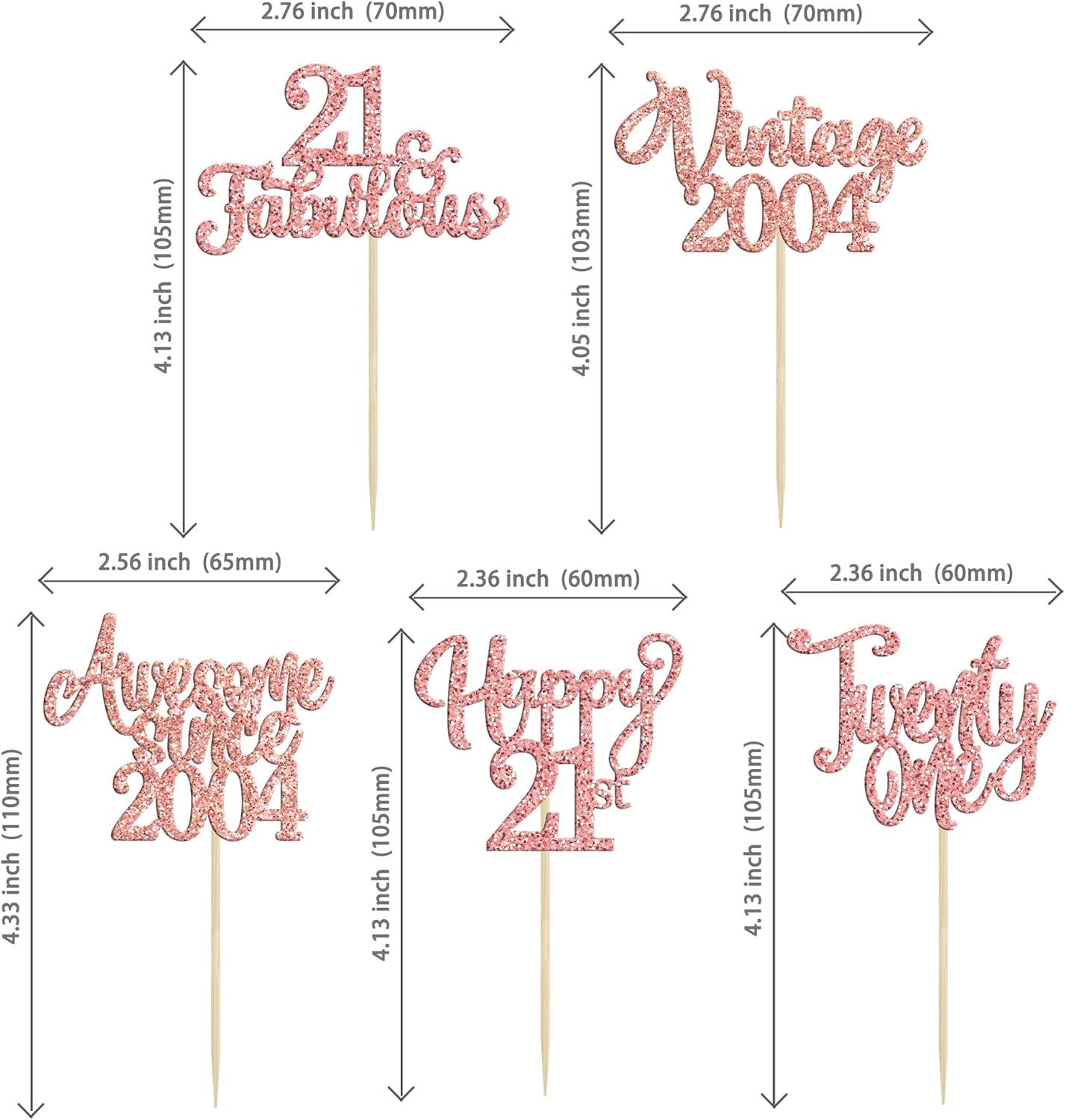 30Pcs Vintage 2004 Cupcake Toppers Glitter Twenty-one 21 Fabulous Happy 21st Birthday Cupcake Picks Cheers to 21 Years for 21st Birthday Anniversary Party Cake Decorations Supplies Rose Gold