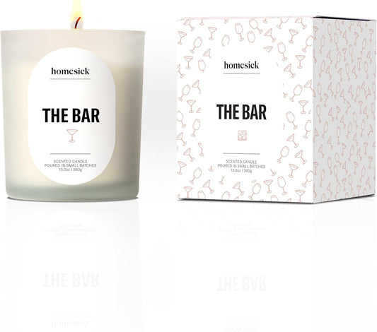 Homesick The Bar Scented Candle – 13 oz Soy Wax Candle with Organic Cotton Wick, 60–80 Hour Burn, Bourbon Vanilla Cedarwood Leather Scent, Reusable Glass Jar, Wedding & Engagement Gifts for Couples
