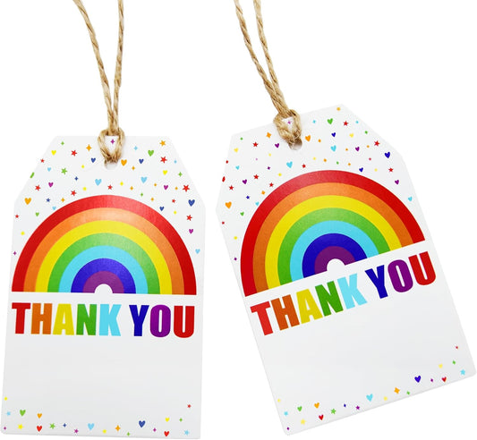 100Pcs Rainbow Heart Gift Tags with String Large Thank You Gift Tags Presents with 65 FT Jute Twine Personalized Tags for Wedding Baby Shower Birthdays Party Gift Wrap Tags