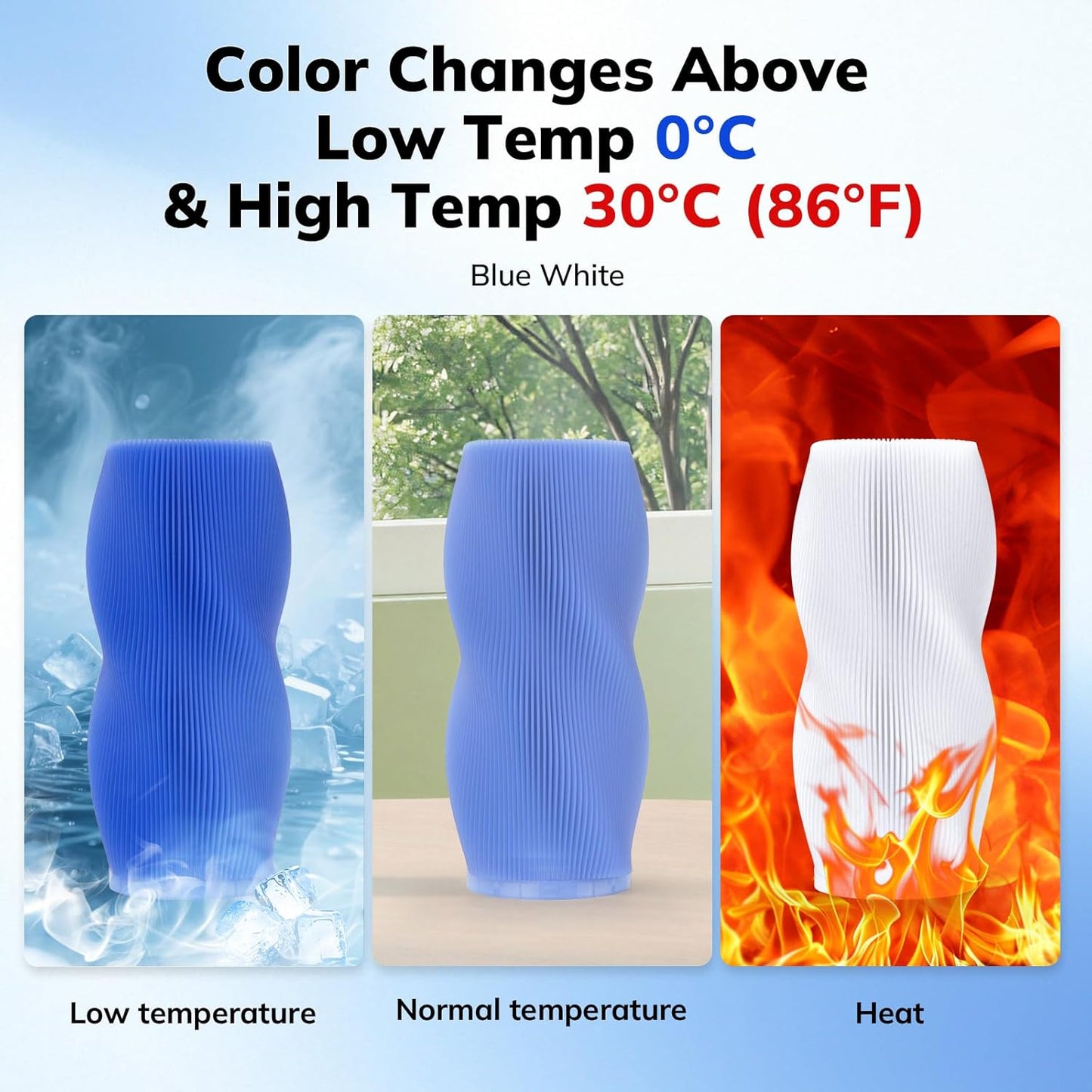 AMOLEN 3D Printer Filament, Temp Change Blue to White PLA Filament 1.75mm, Cold & Heat Temp Color Change with Temperature Filament, Dimensional Accuracy +/- 0.02 mm, 1KG/2.2lb, Fits Most FDM Printers