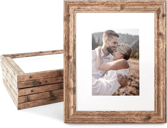 TWING 8x10 Picture Frame Set of 6, Vintage Walnut Photo Frames Display Pictures 5x7 with Mat or 8X10 Without Mat, Tabletop Display and Wall Mounting Home Decorative Photo Frames Pre-Installed, Walnut