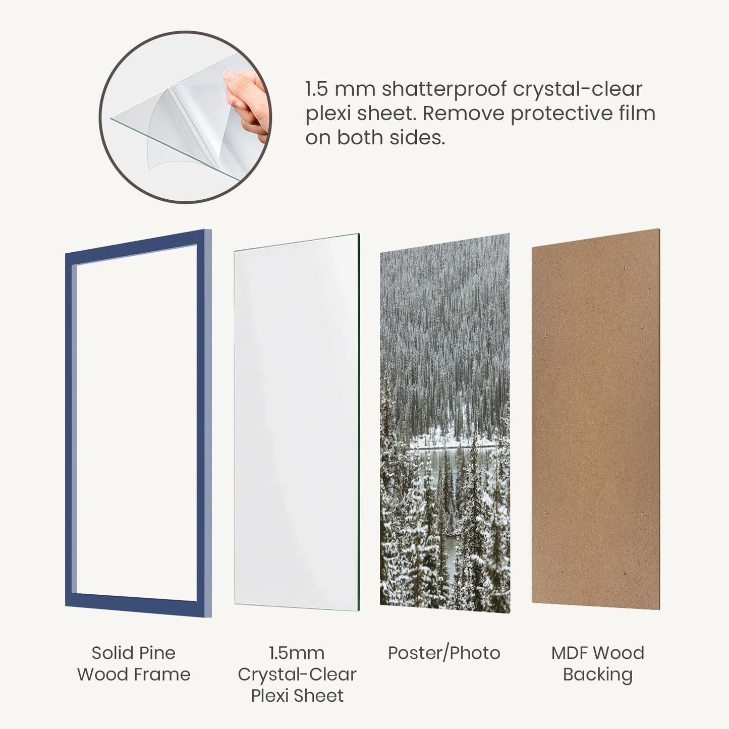 Opposite Wall - 18x24 in - Real Wood Blue Picture Frame - Lightweight, Versatile & Shatterproof - Wall Hanging Poster or Photo Frame - Wall Decor for Office, Gallery & Home