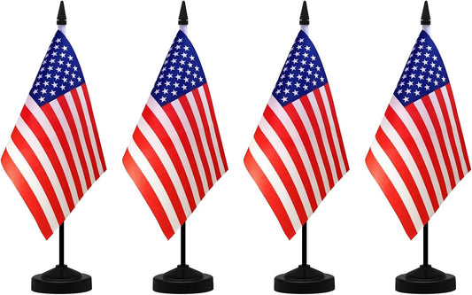 NQ American Desk Flag Set, 8.3 X 5.5 Inch Small American Flags on Stick, Mini American Flag with Stand Base, US Flag Decor for Table, Office, Home, Festival Decoration (2 Pack)