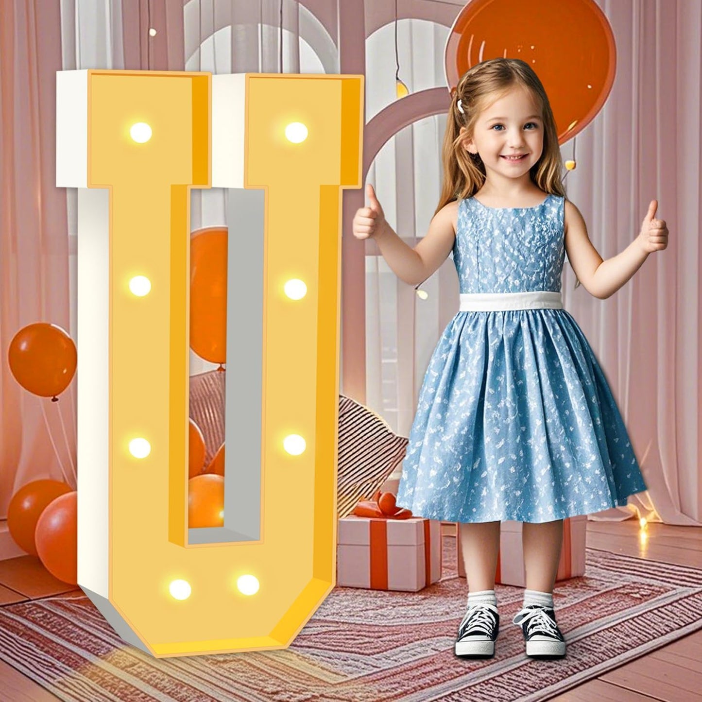 3FT Marquee Light Up Letters, 3 Feet Tall Warm White LED Letters U, Large Mosaic Marquee Letter for Birthday Wedding Anniversary, Marquee Light Up Letter Sign for Graduation Party Decoration