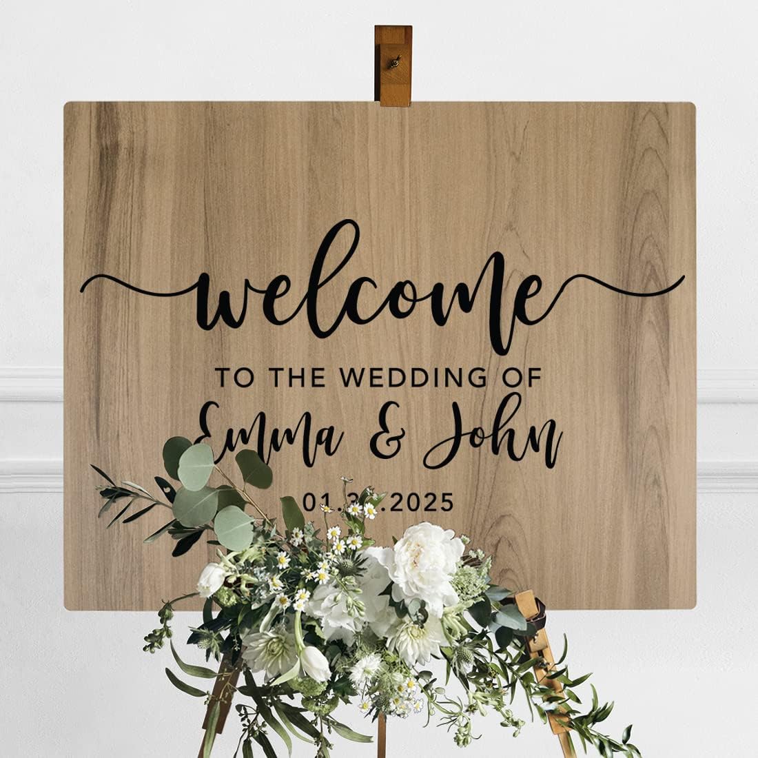 Andaz Press Personalized Large Wooden Welcome Sign for Wedding Rustic Welcome Sign 16" x 20" Custom Names & Date Fall Script Wedding Signage English Oak MDF Wood Finish Reception Indoor Outdoor Signs