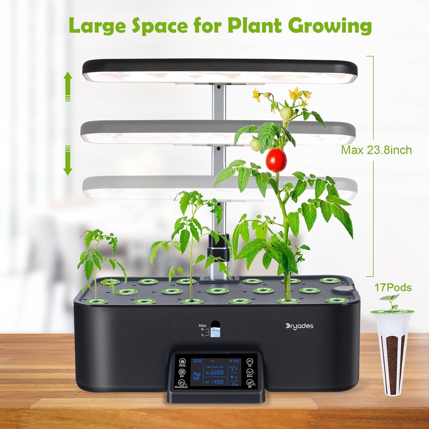 Indoor Gardening 17 Pods Hydroponics Growing System Kit Smart Lighting Setting, Herb Garden Planter with Full Spectrum Grow Light Provides Year Round Harvest - Black