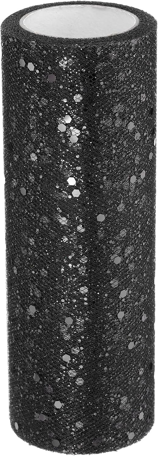 PATIKIL Tulle Fabric Rolls, 6 Inch by 10 Yards Fabric Spool Tulle Sparkling Ribbon Netting Sequin for DIY Tutu Skirts Crafts Wedding Party Decorations, Black