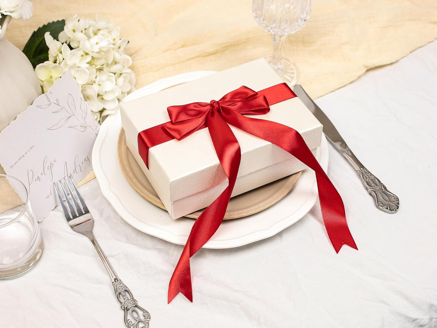 Red Satin Ribbon 1 inch X Continuous 100 Yards, Single Face Polyester Ribbon Perfect for Gift Wrapping, Flower Bouquet, Wedding Decor, Crafts, Bow Making, Sewing and More