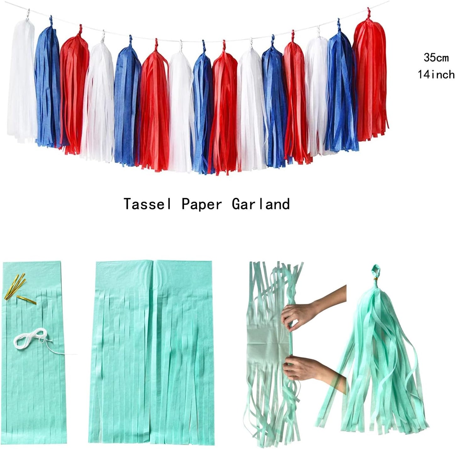 Fourth-4th of July Imemorial-Day Party-Decorations - 23pcs Red White Blue Graduation Banner, USA Patriotic Tassel Garland Streamers, Paper Tissue Pom Poms, America Independence Decor Lasting Surprise
