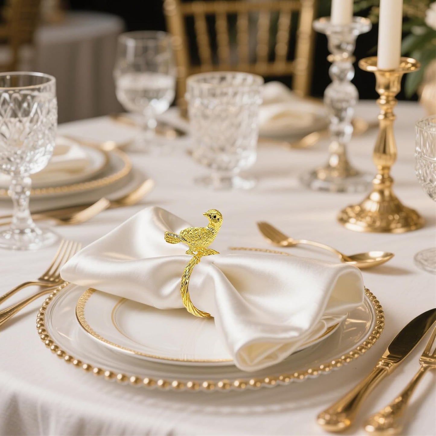 Napkin Rings Set of 8 Gold Bird Napkin Rings for Napkins,Shiny Metal Napkin Holders for Cloth Napkins,Unique Rustic Napkin Ring Holders,Summer Napkin Ring for Farmhouse Dining Table Decor