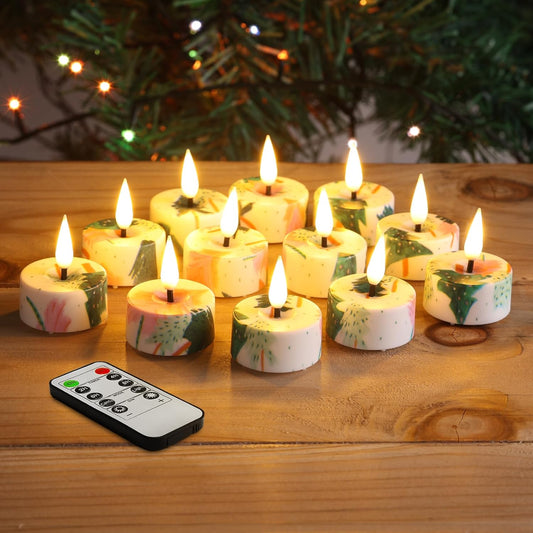 Eywamage Christmas Tree Flameless Tealights with Remote, Flickering Battery Operated LED Tea Votive Candles Set of 12
