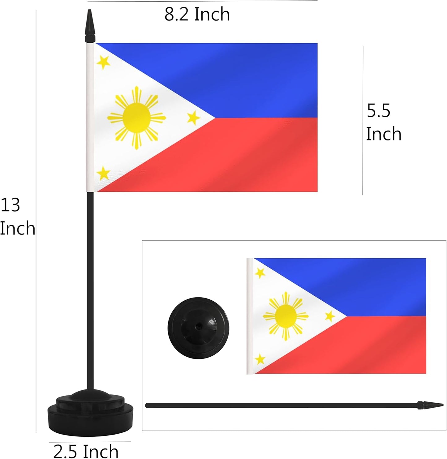 2 Pack Philippine Desk Flag Set, Philippine Desktop Small Miniature Table Office Flag with 12" Black Pole and Black Base, Offices, Classroom, Home, Festival Decoration (Philippine)