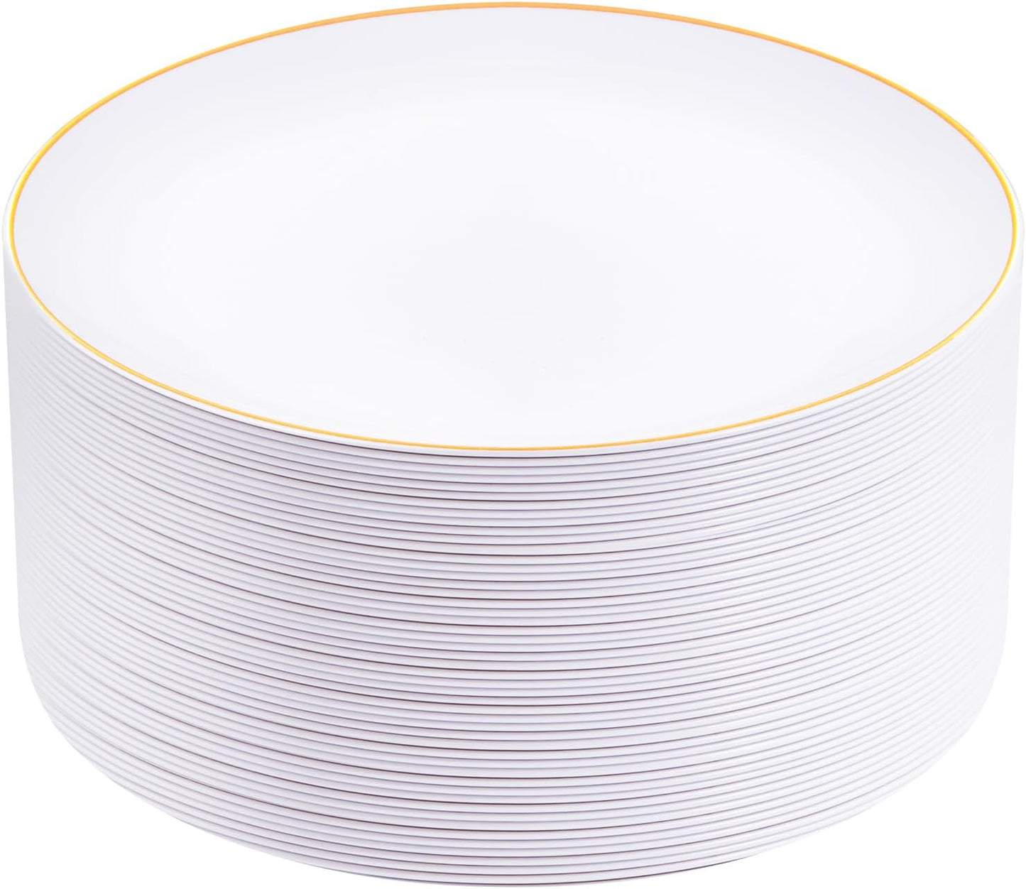 Festiva 50Pcs Gold Plastic Plates - 9 Inch White Plastic Plates with Gold Rim - Disposable Dinner Plates - include 50 salad&pasta Plate Perfect for Party&Wedding&Thanksgiving &Christmas