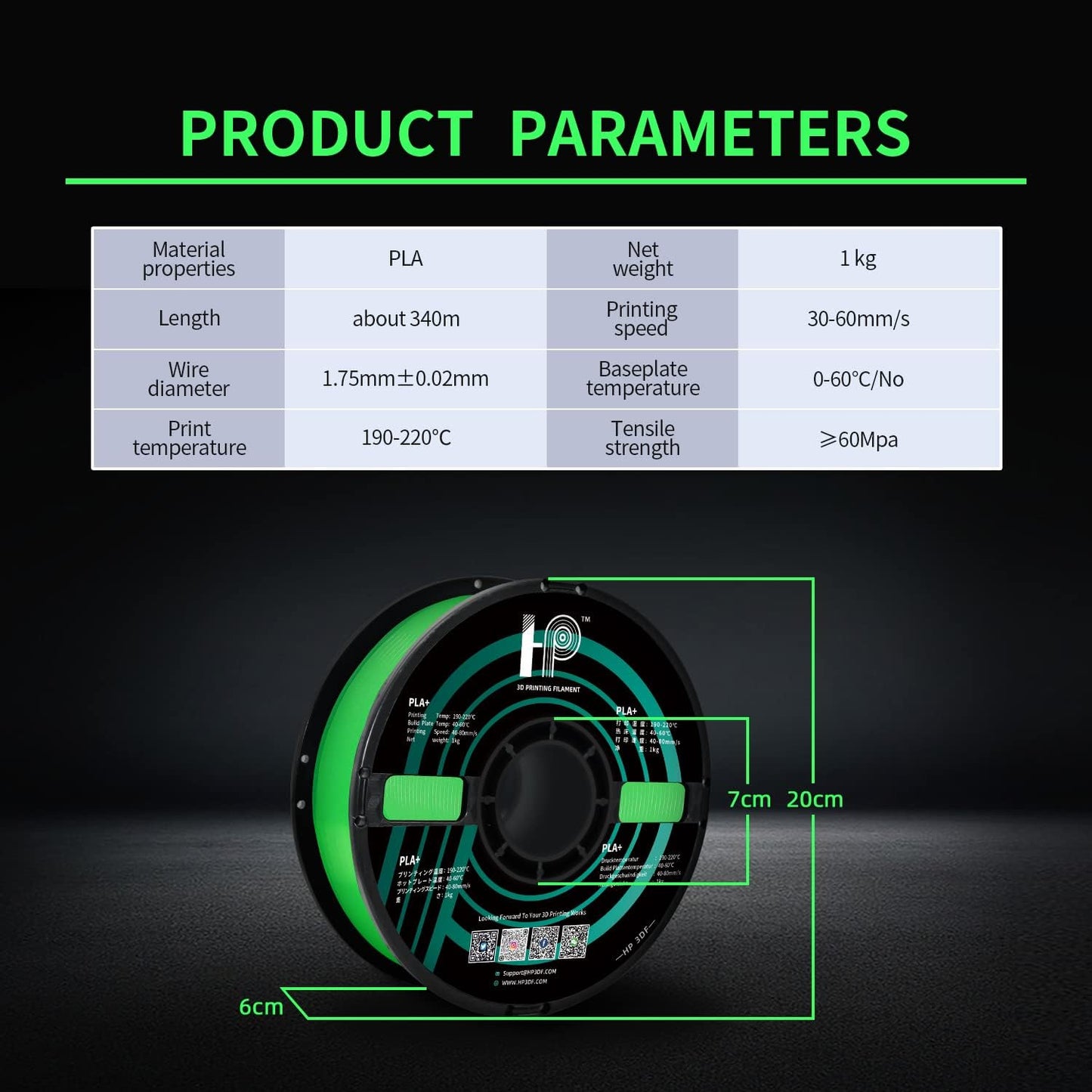 Glow in The Dark PLA Filament, 3D Printer Filament, PLA Filament 1.75mm Dimensional Accuracy +/- 0.02mm, 1KG Spool (2.2 lbs), Fit Most FDM Printer (Glow Green)