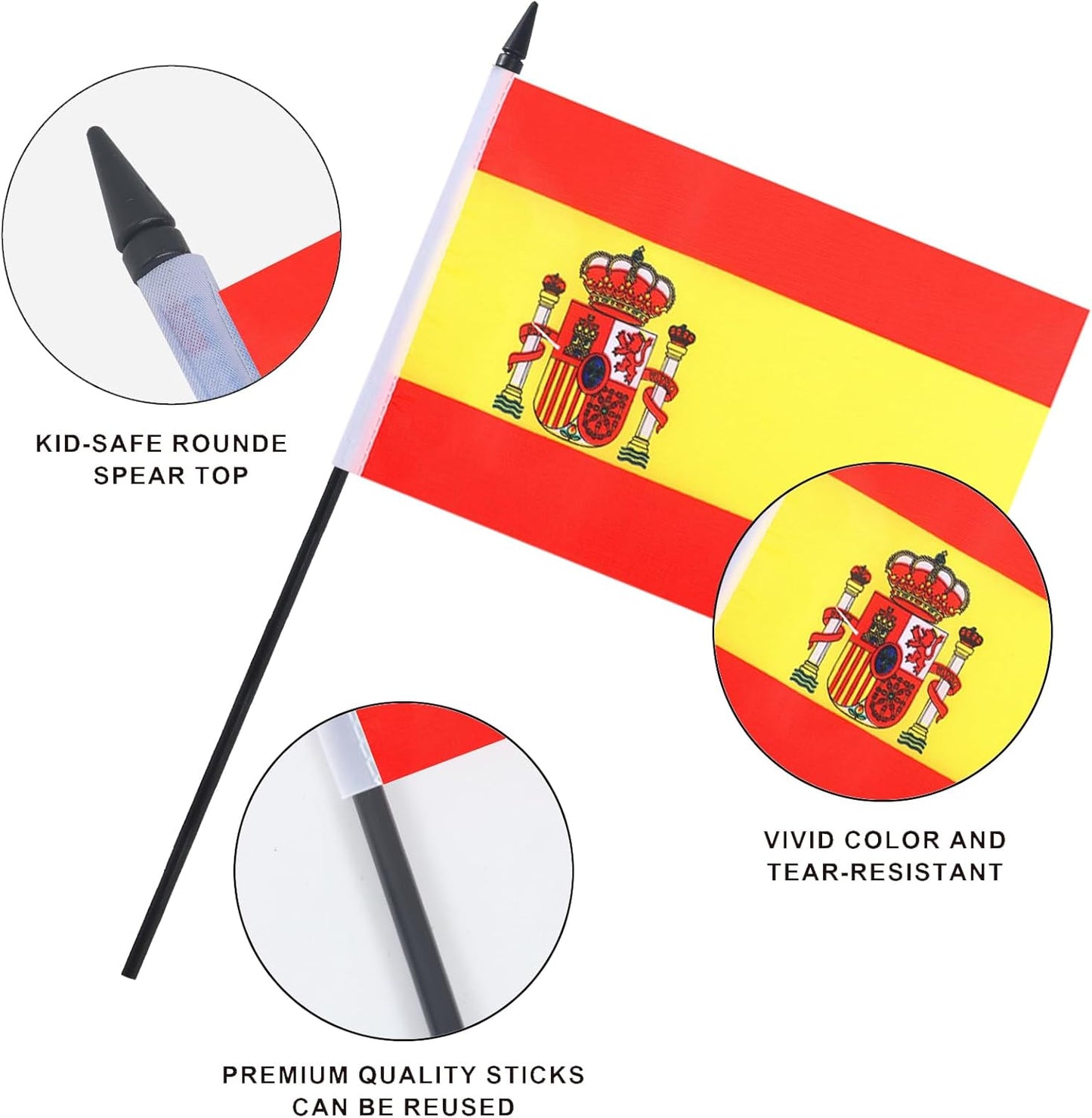 Spain Desk Flag 12" Solid Pole Deluxe Set Spanish Flags Banner Mini Small Spain Office Table Flags with Black Stand Base Desktop Decorations(2Pack)