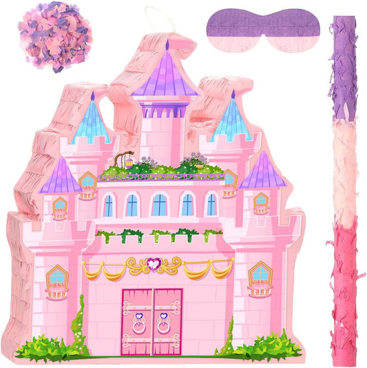 Princess Castle Pinata for Girl Birthday Party Supplies Pink Decorations Fairy Cardboard Castle Piñatas Games (Pink)