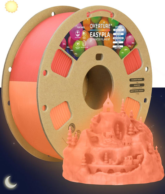 OVERTURE Glow PLA Filament 1.75mm 3D Printer Filament, 1kg Spool (2.2lbs), Dimensional Accuracy +/- 0.02 mm, Fit Most FDM Printer (Glow Red)