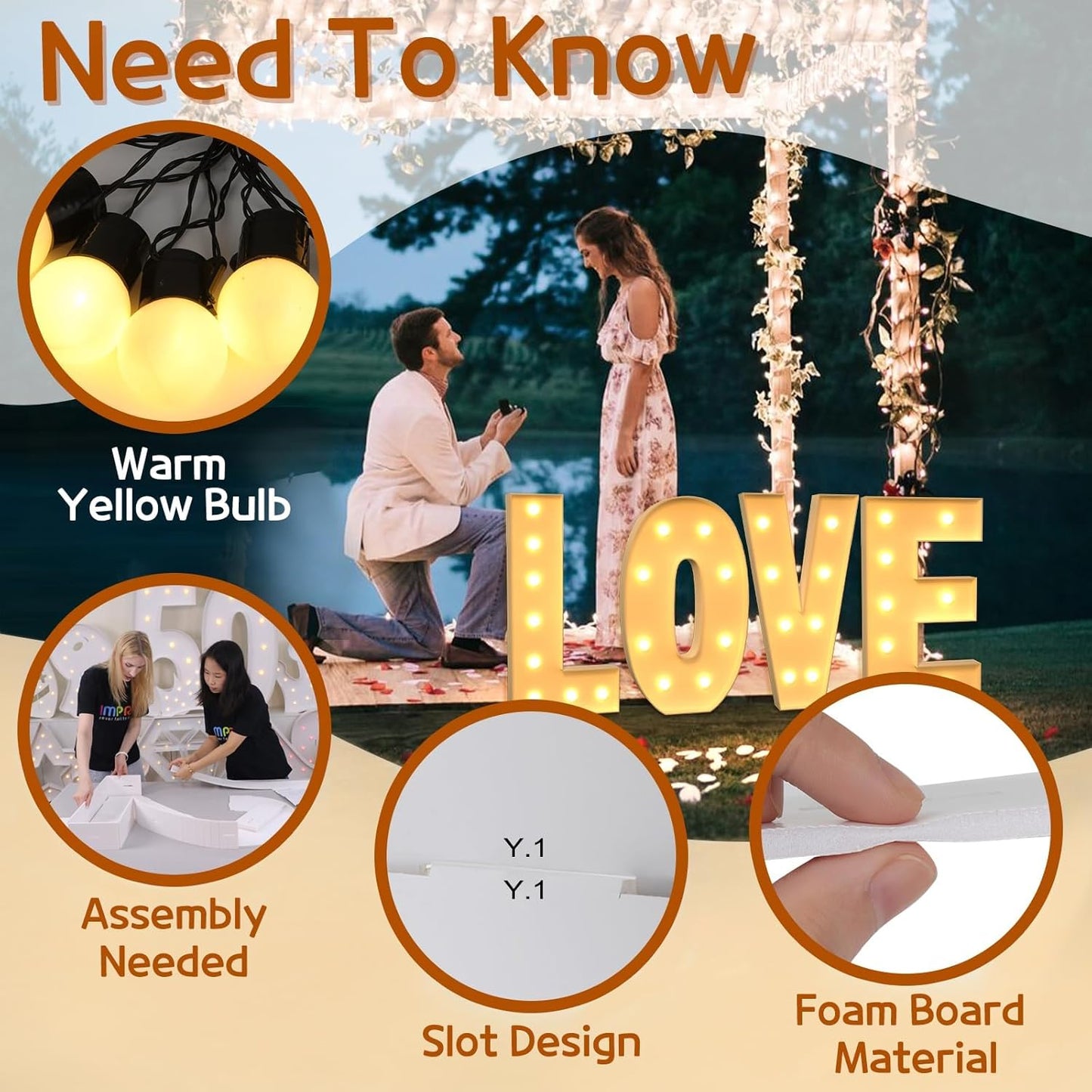 imprsv Marquee Light Up Letters, 3FT Mosaic Letters with Light for Baby Shower Graduation Party Decor, Large X for Engagement Wedding Party Decorations (Need to Assemble)