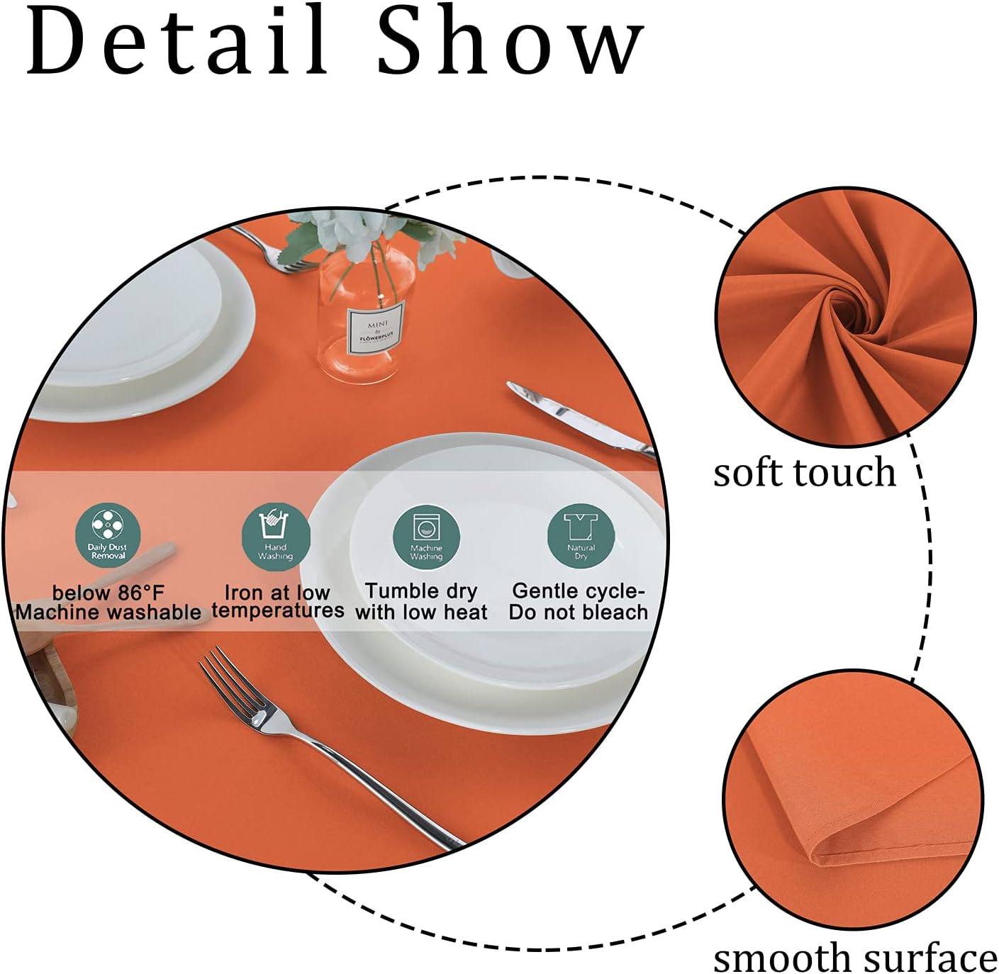 Fitable Rectangle Tablecloth Stain and Wrinkle Resistant Washable Polyester Table Cloth for Buffet Parties and Camping (60x102 inch, Orange)