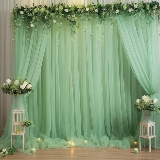 20x10 Green Tulle Backdrop Curtains for Parties, Sheer Backdrop Curtain Wedding Photo Background Drapes for Baby Shower Photography Birthday Party