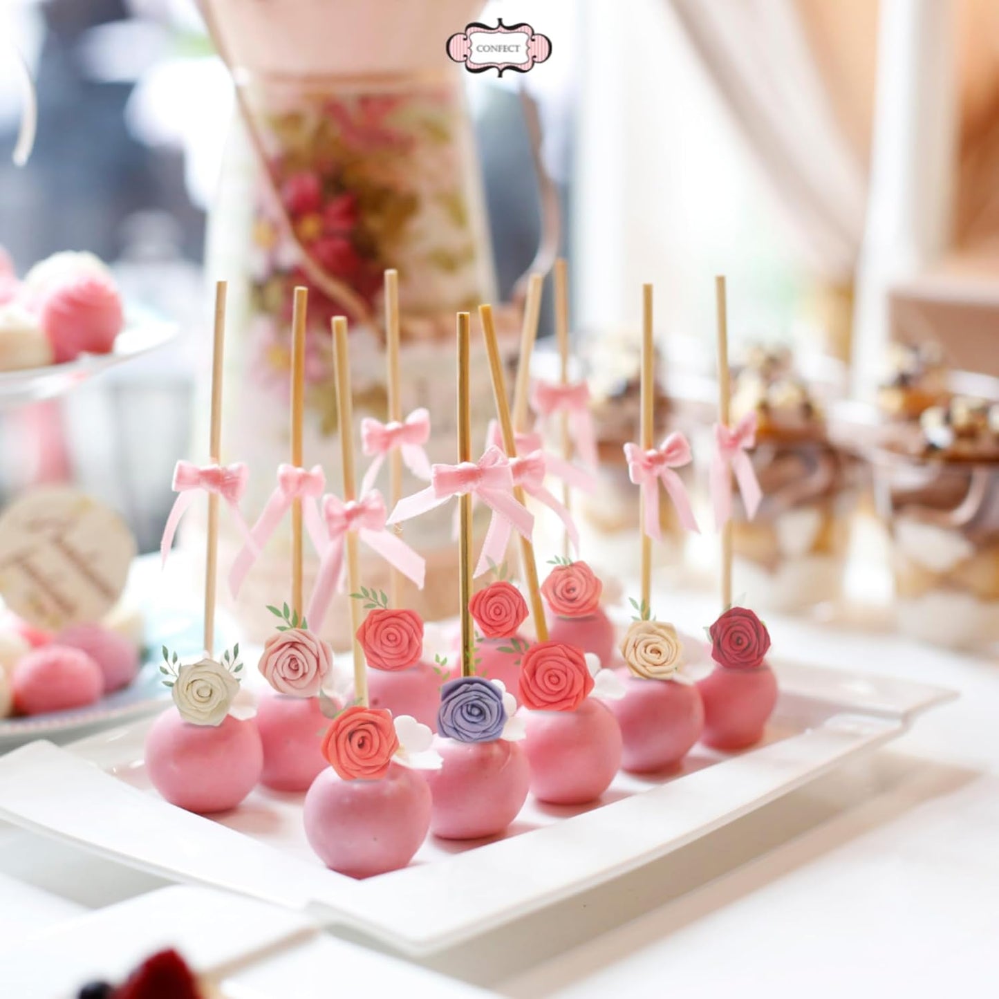 Confect Edible Rose Toppers – Pack of 12 Edible Roses for Cake, Cupcake & Doughnut Decorating – Elegant Ombre Floral Toppers for Desserts-Vegan, Dairy-Free, Palm Oil-Free - Pack of 12