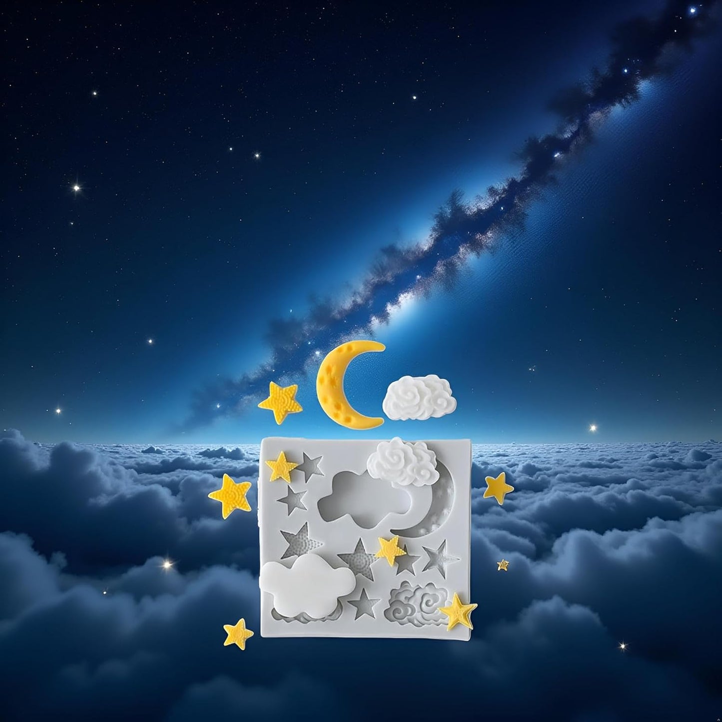 1Pc Star Moon Clouds Shaped Silicone Fondant Molds, Candy Chocolate Molds for DIY Cake Fondant Cookie Cloud Fondant Mold Moon For Candy Baking Sugar Cakes Decorating Candy Making Supplies