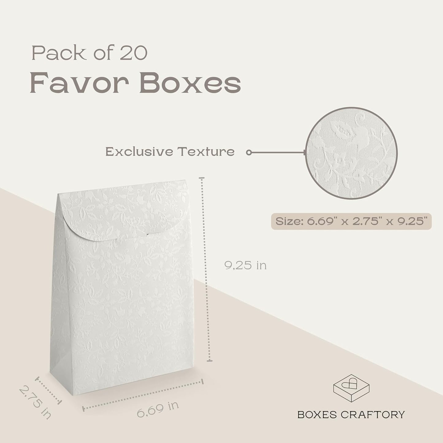 Boxes Craftory Pack of 20 Party Favor Boxes (6.69 x 2.75 x 9.25 inch) - Ideal for Wedding, Bridal Shower Gifts and Baby Shower - White Floral