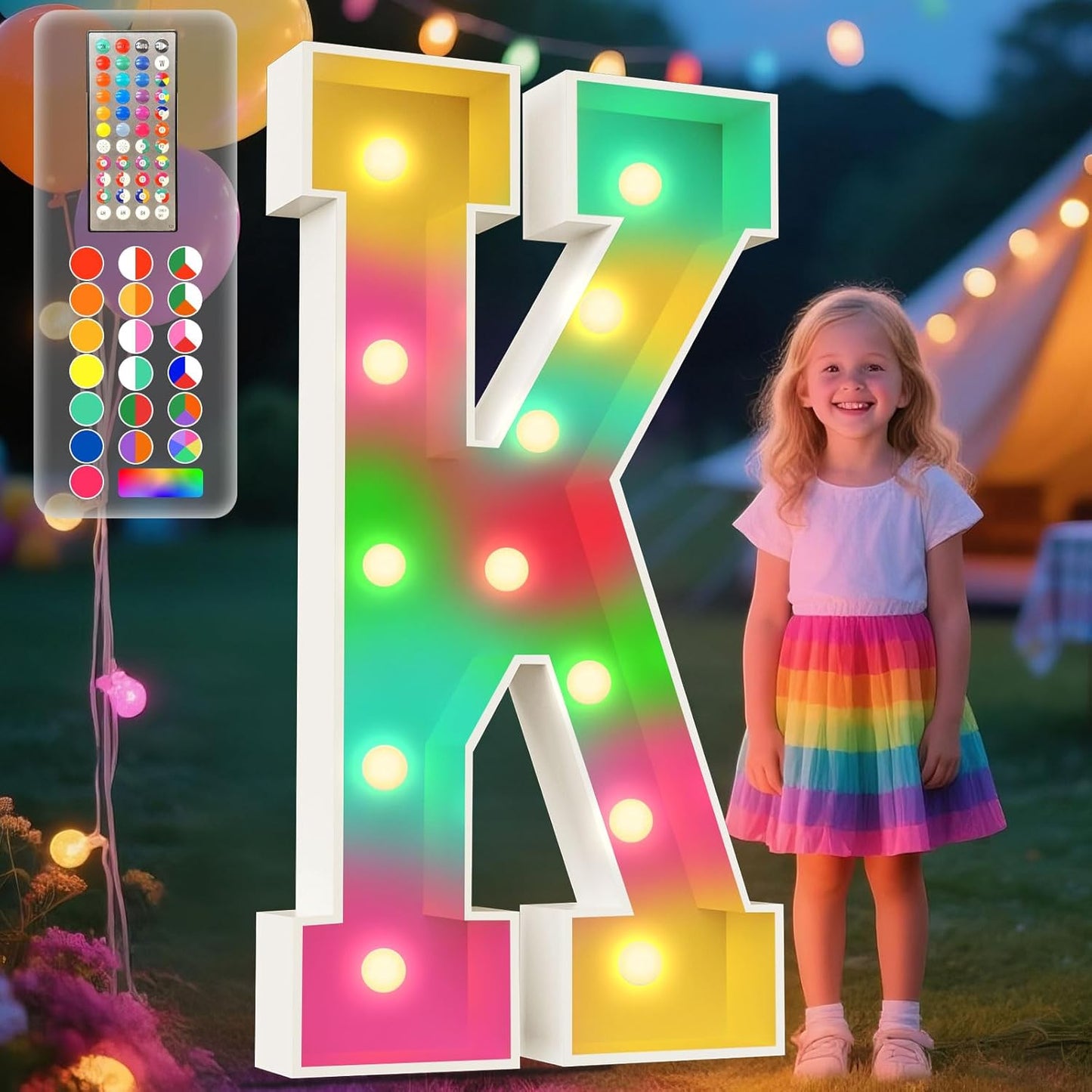 Ledido 4FT Marquee Light Up Letters, 34 Colors Changing Marquee Letter 4 Feet Tall with Remote, Big Letters for Party Wedding Graduation Birthday Decorations, Large Light Up Letter K