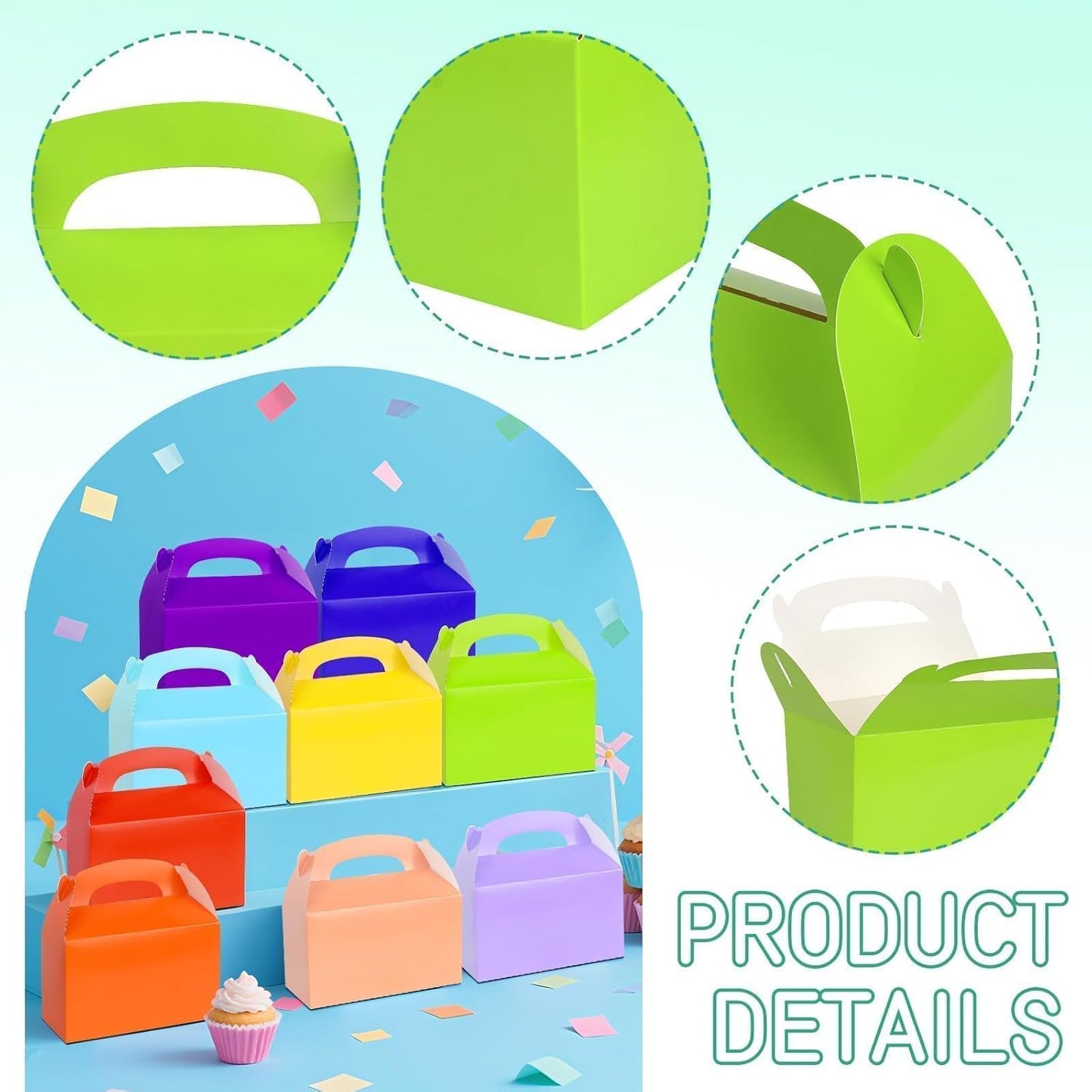 Rcybeo 18 PCS Gable Treat Boxes for Party, 9 Colors Candy Boxes for Kids Birthday, Snack Goodie Treat Bags for Wedding Favors, Baby Shower, 6.3 x 3.5 x 3.5 In