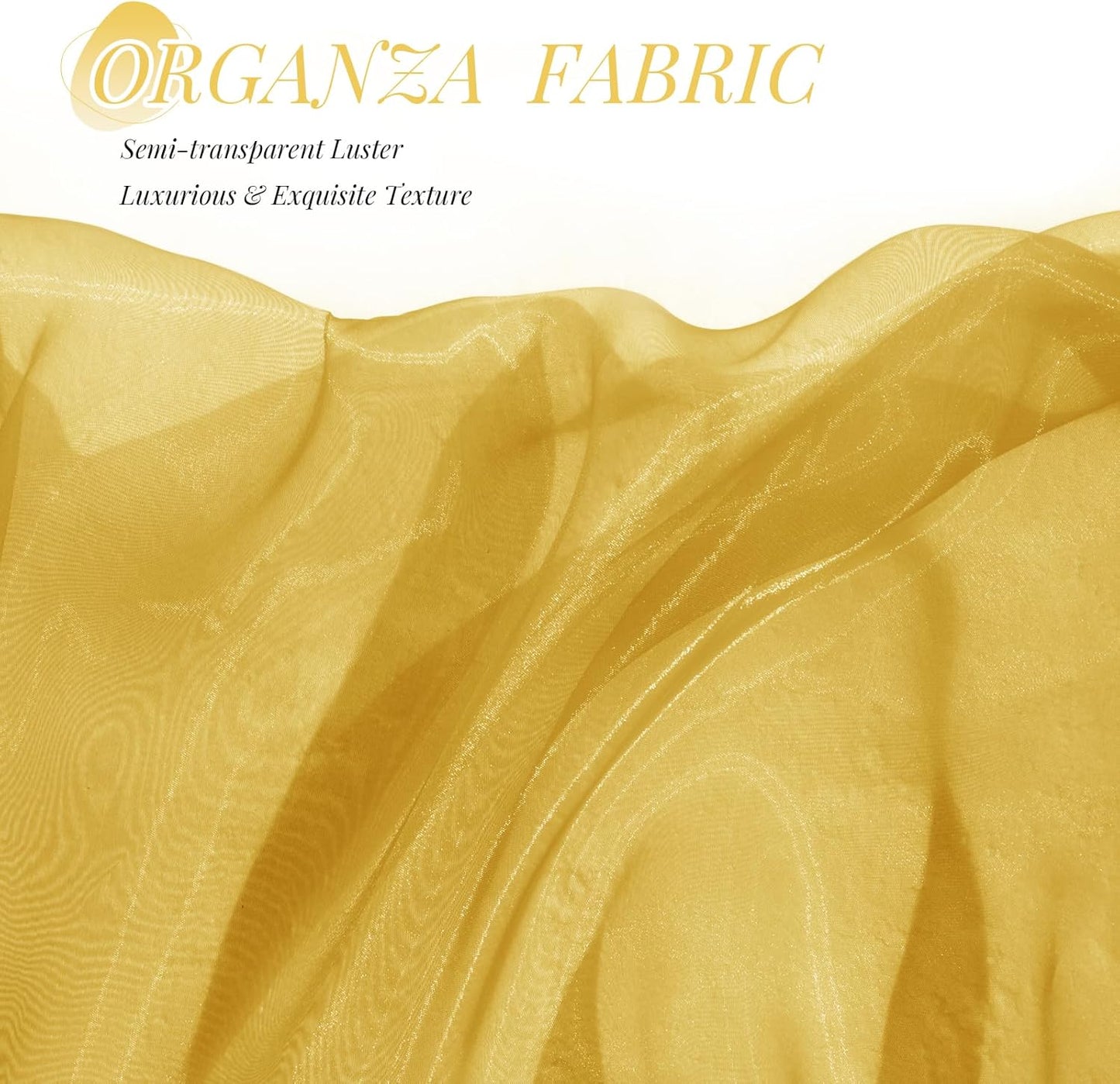 P Pothuiny Sheer Organza Fabric by The Yard, 3 Yards x 60 Inch Wide Bridal Gold Organza Tulle Fabric Roll Shiny Gauze Fashion Dress Sewing Craft for Wedding Party Decorations Backdrop