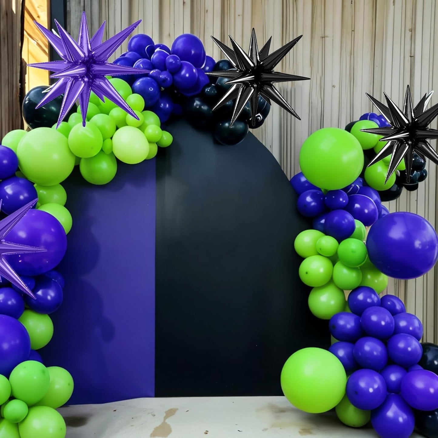 Purple Green Black Balloons, 12 Inch Fruit Green Dark Purple Black Balloons with Star Foil Balloon for Boys 2nd 3rd 4th Birthday Party Baby Shower Decorations