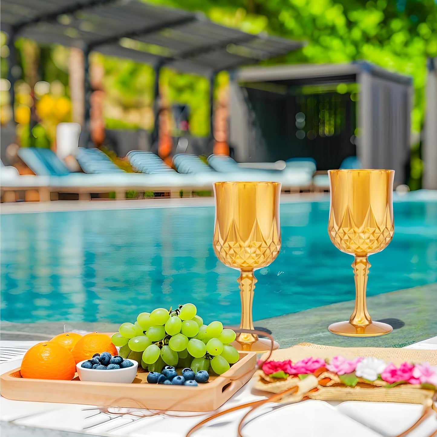 JLYLOL Plastic Vintage Wine Glasses 7OZ Plastic Goblets Vintage Drinking Glasses 48PCS Retro Wedding Glassware Water Goblets Reusable Drinking Cups for Party,Reception,Celebration,Bar,Whiskey(Amber)