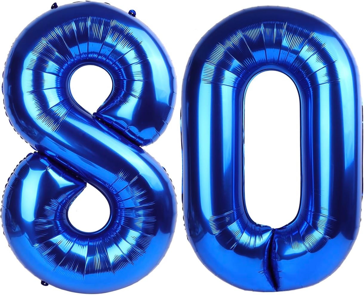 Giant Navy Blue 80 Balloon Number 40 Inch, 80 Number Balloons Birthday Supplies, 80 Year Old Birthday Party Celebration, 80 Balloons Graduations Anniversary Decorations