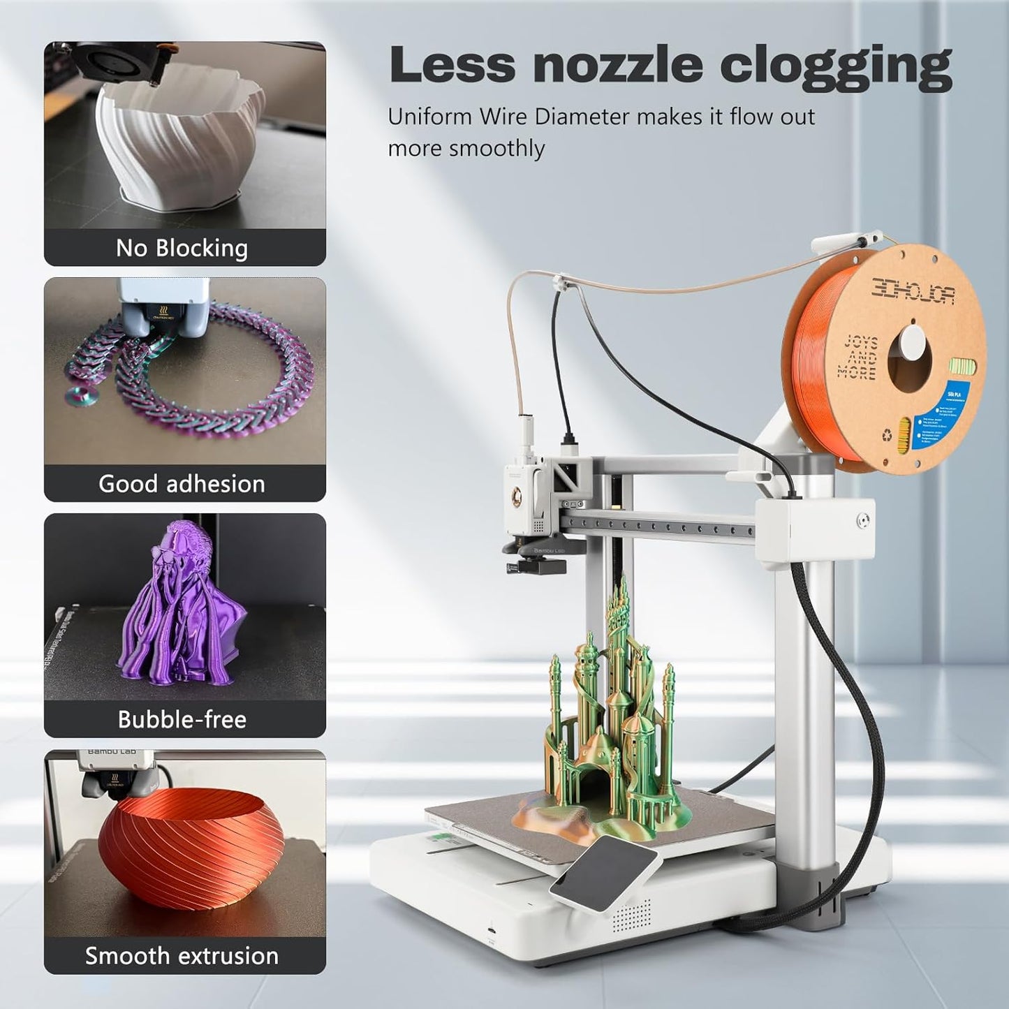 Silk PLA Filament 1.75mm Blue Orange Green Triple Color PLA 3D Printer Filament 3 in 1 Coextrusion 1KG Spool(2.2lbs) 3D Printing Filament Dimensional Accuracy +/- 0.03mm