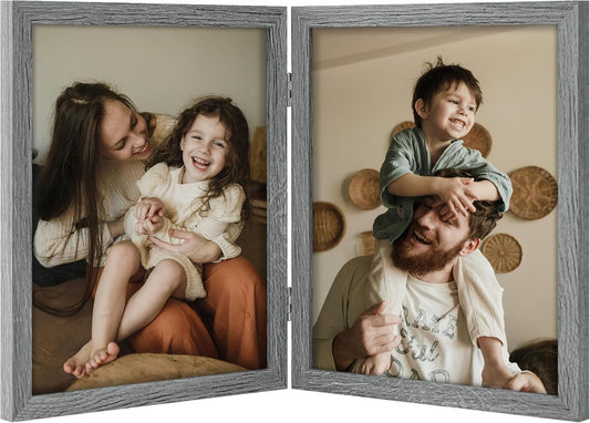 decorUhome Double 8x10 Picture Frame Vertical, Engineered Wood Bifold Photo Frame with Plexiglass for Tabletop Display, 8x10, Grey