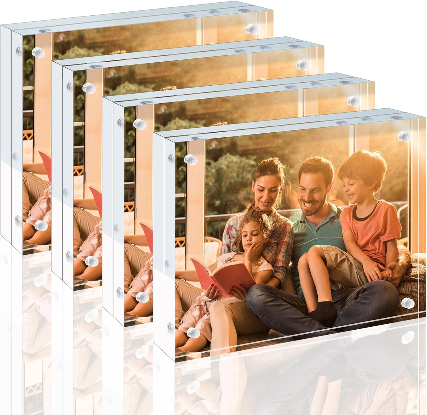 Egofine 3.5x5 Acrylic Frame 4 Pack, 20mm Thicker Frameless Clear Picture Frame, Double Sided Magnetic Picture Frame, Free Standing Desktop Display