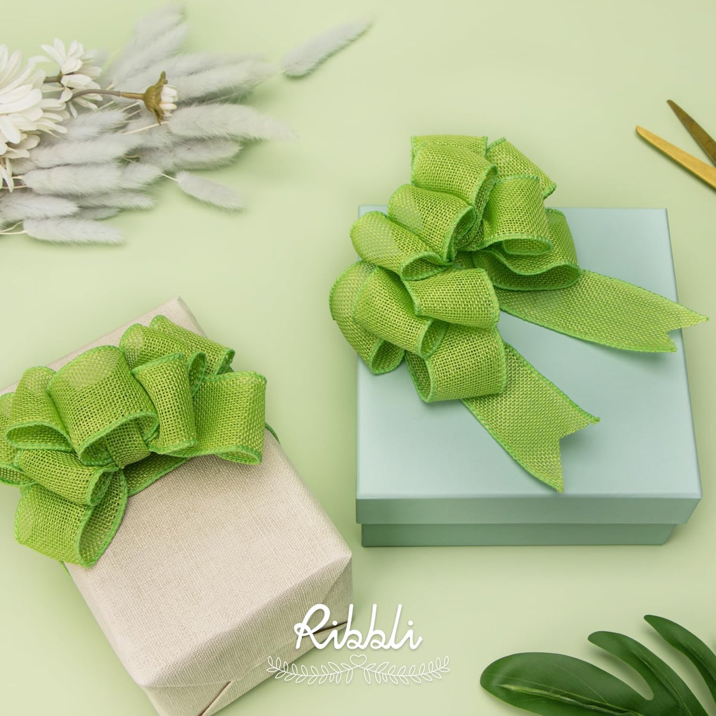 Ribbli Apple Green Burlap Wired Ribbon,1-1/2 Inch x 10 Yard, Wired Edge Ribbon for Big Bow,Wreath,Tree Decoration,Outdoor Decoration