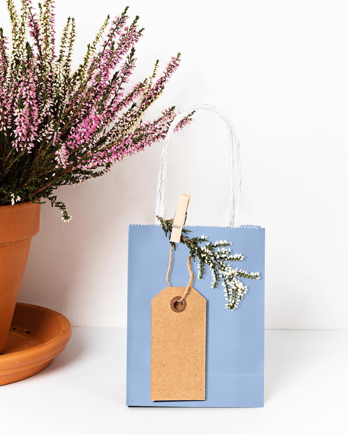 qiqee 50-Packs Light Blue Paper Gift Bags with Handles Bulk 4.5"x2.5"x6" Mini Size Party Favor Bags Multiple Uses