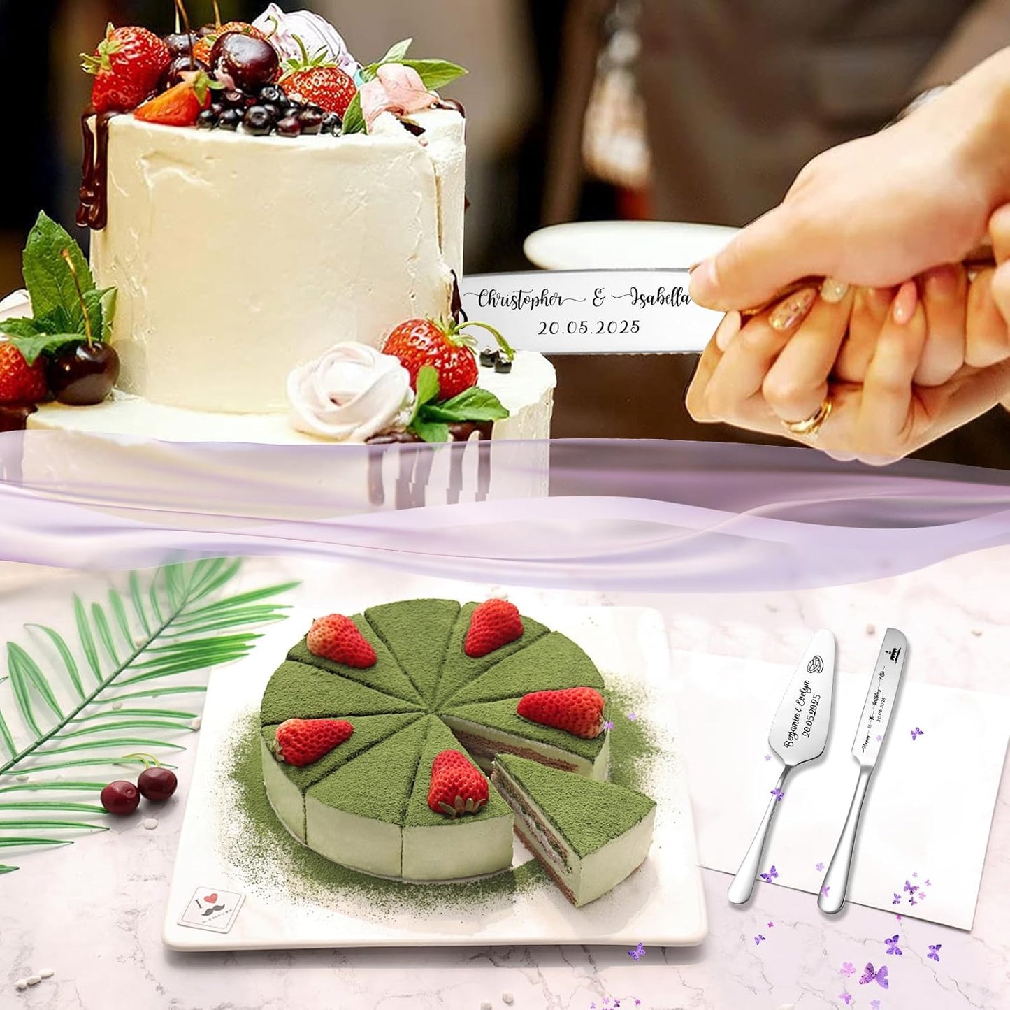 Custom Wedding Cake Knife and Server Set,Personalised Cake Serving Kit,Engraved Cake Cutting Set for Wedding,Personalized Gift for Anniversary, Valentine's Day Birthday or Christmas