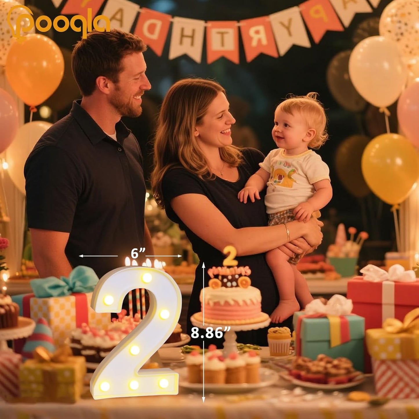 Pooqla Colorful Light Up Numbers, 35 Colors LED Marquee Number Lights for 2nd Birthday Decorations with Remote, RGB Lighted Numbers Gift for Girls Boys Party Night Light Wedding Home Decor, Number 2