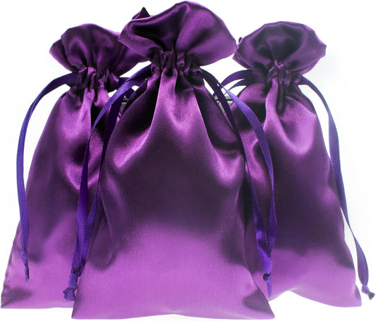 5" x 8" Purple Satin Gift Bags, Jewelry Bags, Wedding Favor Silky Drawstring Bags Baby Shower Christmas Gift Bags 50 per Pack