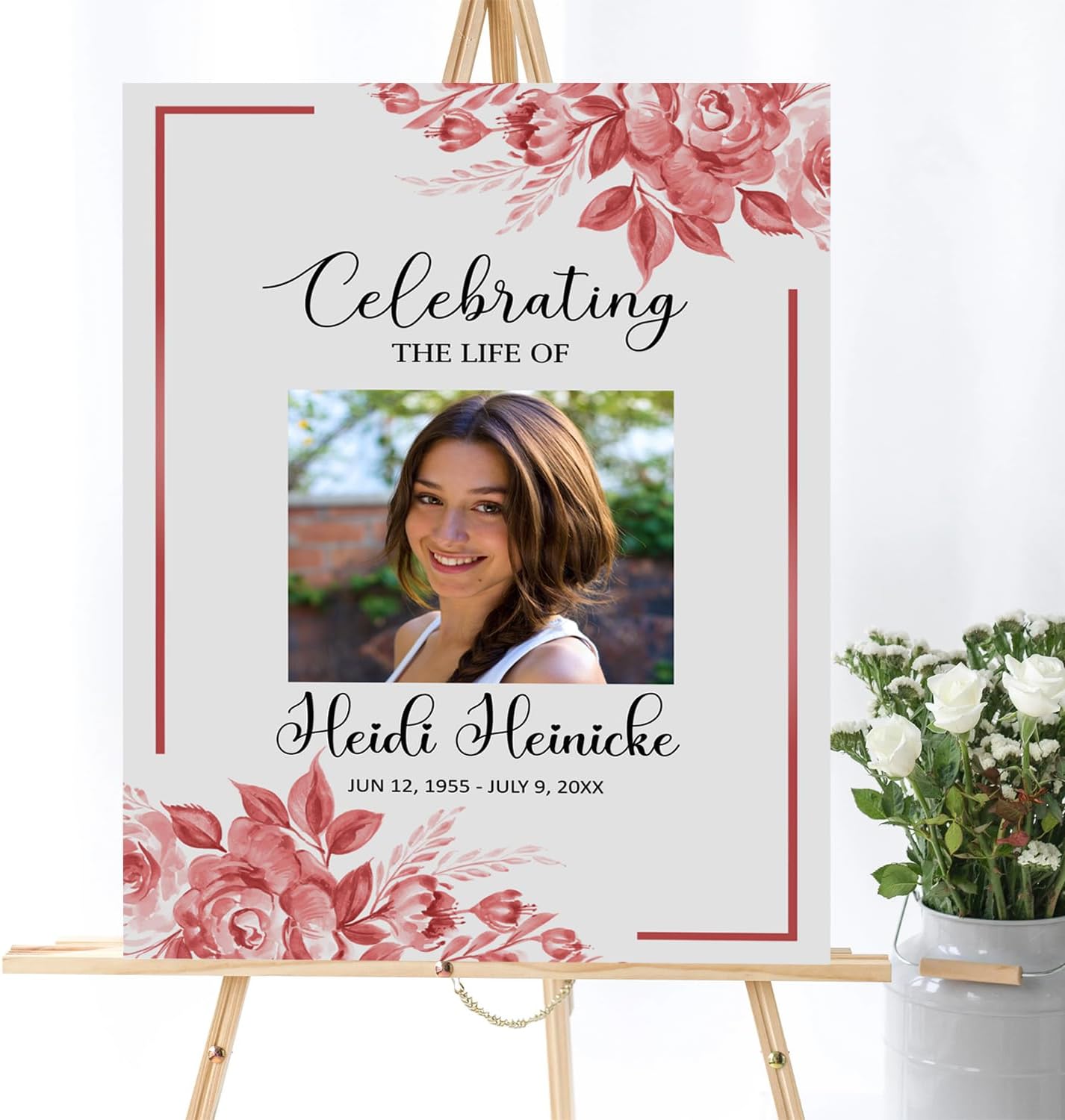 Celebrating The Life Sign Pink And White Floral In Loving Memory Blush Flower Life Celebration Sign Memorial Service Funeral, Obituary Memorial Service, Funeral program