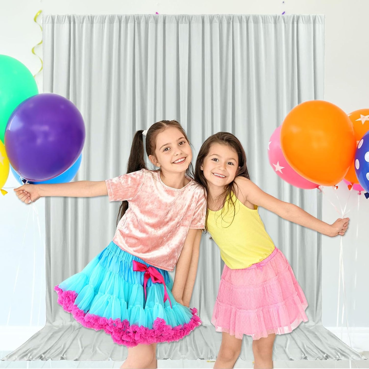 10ft x 10ft Silver Backdrop Curtains for Parties, Fabric Satin Background Curtain with Rod Pockets for Weddings, Birthday, Baby Shower, Photography, Graduation Party Backdrop Drapes, 2 Panels