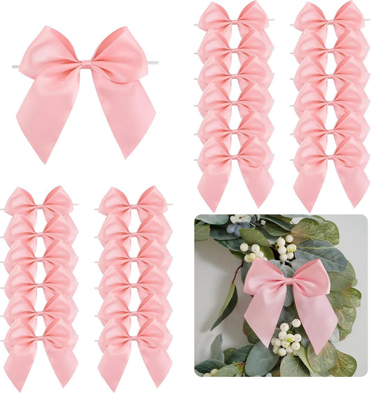 5'' Pink Bow Party Decorations Satin Bows, Twist Tie Bows for Treat Bags, Cake Pops, Pre-Tied Bow Premade Ribbon Bows for Crafts, Holiday Bows for Gift Wrapping, Wedding Decor-24 Counts