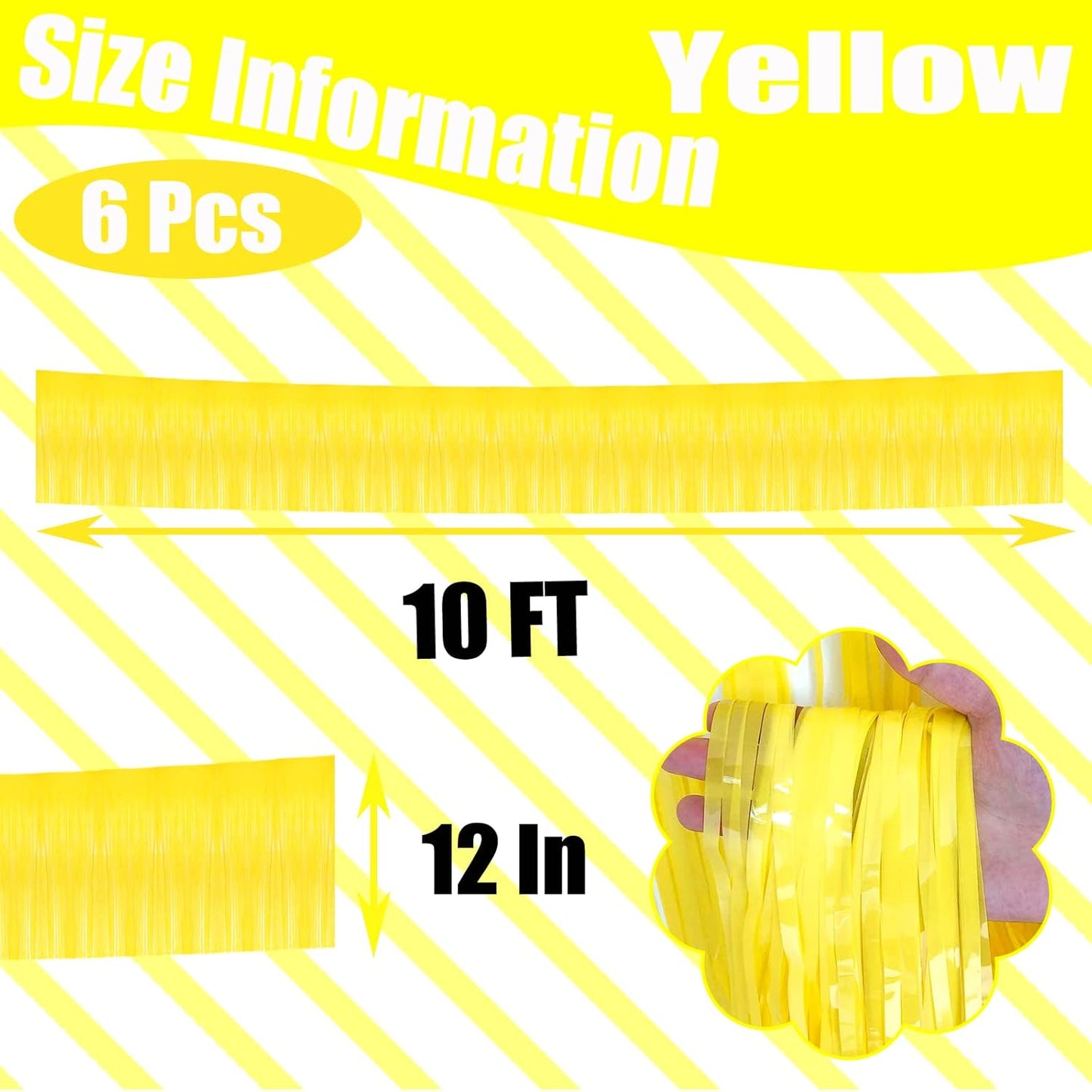 6 Pack 10 Feet Foil Fringe Garland Metallic Tinsel Streamers Banner Wall Hanging Curtain Backdrop Banner for Parade Floats, Thanksgiving, Christmas, Birthday, Halloween Party Decorations(Yellow)