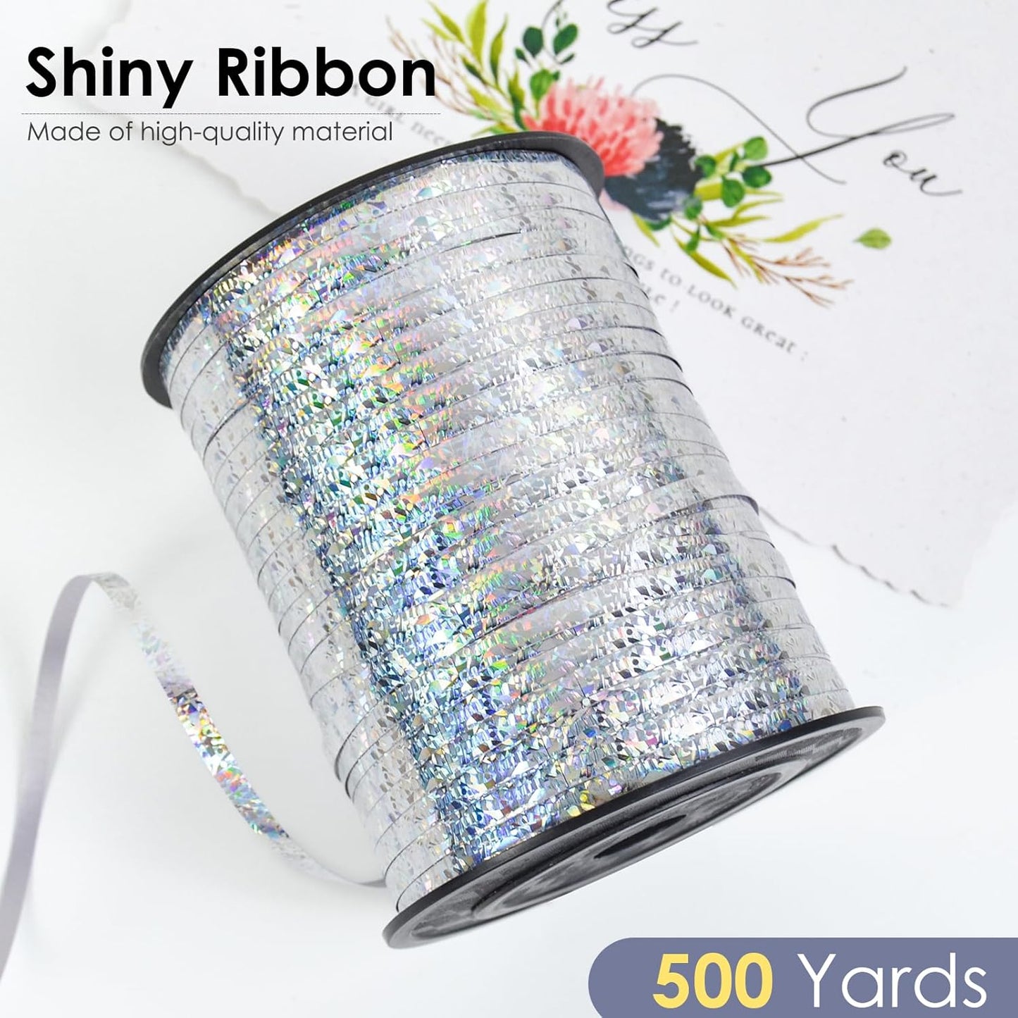 Silver Curling Ribbon, 500 Yard Shiny Metallic Curly Gift Ribbon for Wrapping, Balloons, Flowers